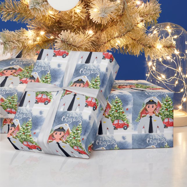 Pilot Woman with Christmas Themed  Wrapping Paper (Holidays)