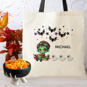 Pilot Zombie flying Airplane & Bat Funny Halloween Tote Bag