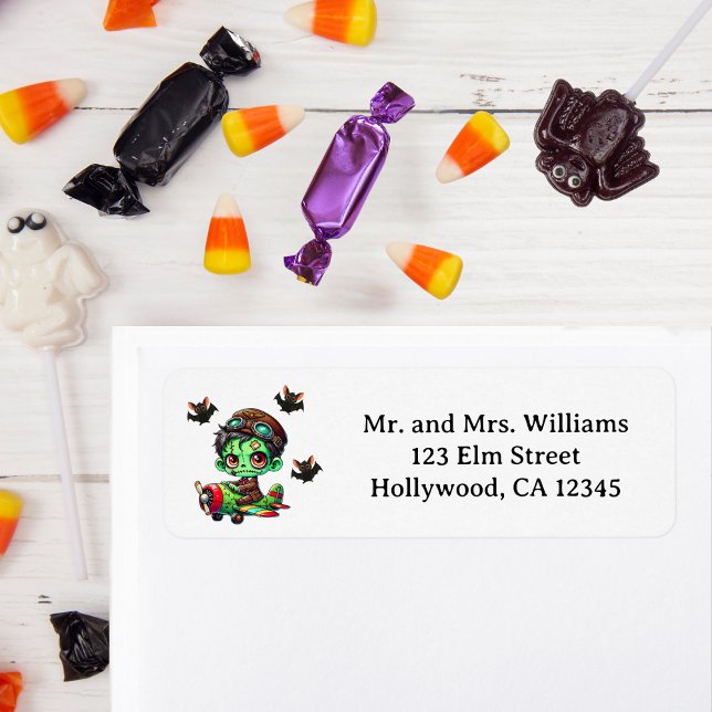 Pilot Zombie flying Airplane House Funny Halloween Label (Creator Uploaded)