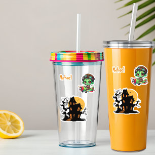 Pilot Zombie flying Airplane House Funny Halloween Sticker