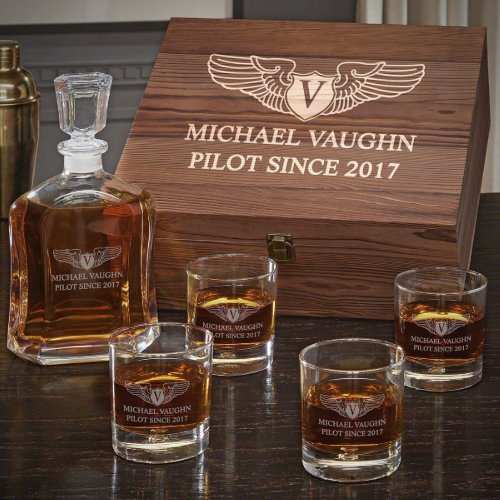 Pilots Box Set w Decanter  Whiskey Glasses