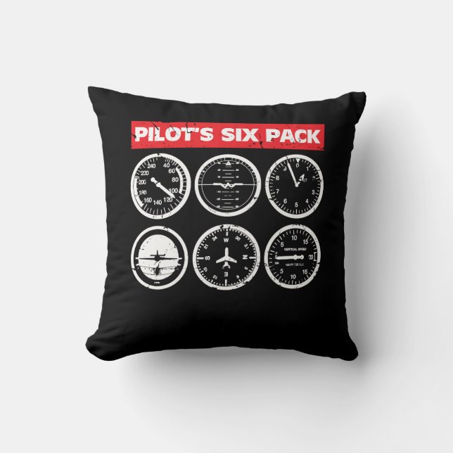 Pilot's Six Pack Flight Instruments Aviation Throw Pillow (Front)