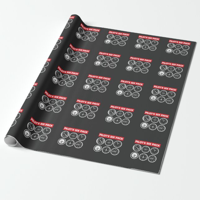 Pilot's Six Pack Flight Instruments Aviation Wrapping Paper (Unrolled)
