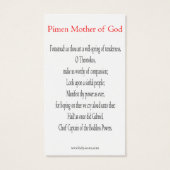 Pimen Mother of God Mini-Prayer Card (Back)