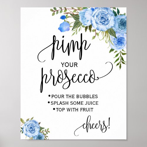Pimp your prosecco blue floral bridal shower sign