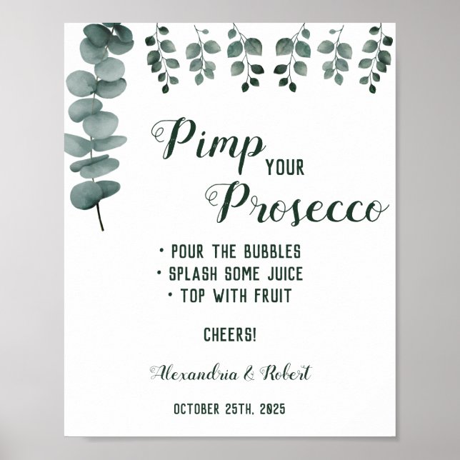 Pimp your Prosecco Greenery Eucalyptus Wedding  Poster (Front)