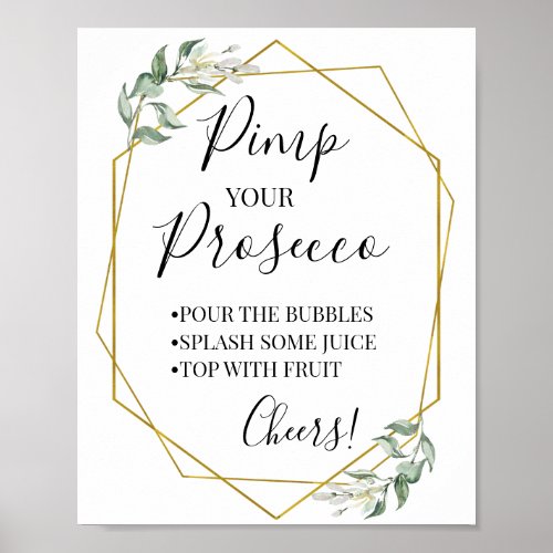 Pimp your prosecco greenery gold shower sign