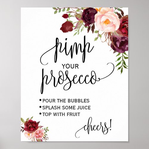 Pimp your prosecco marsala floral shower sign