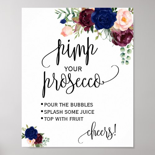 Pimp your prosecco navy floral bridal shower sign