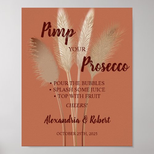 Pimp your Prosecco Pampas Grass Wedding Sign