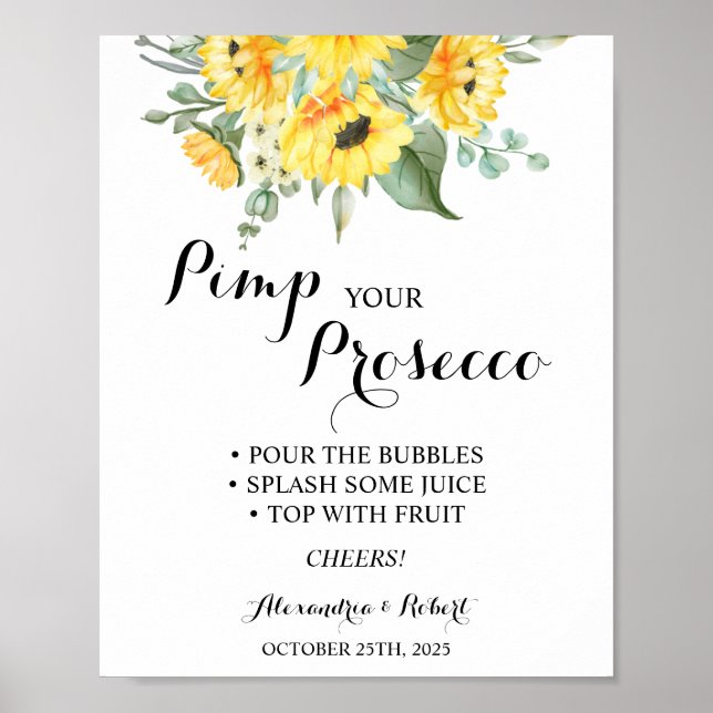 Pimp your Prosecco Sunflowers Greenery Wedding Poster (Front)