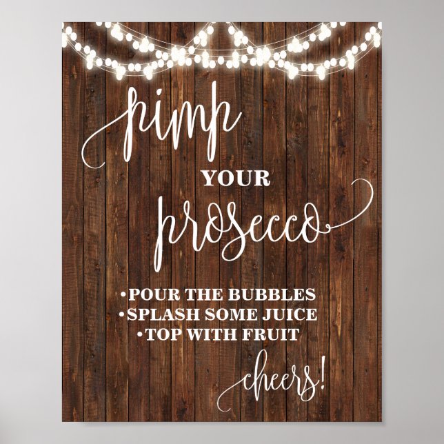 Pimp your Prosecco Western Bridal Shower Wedding Poster (Front)