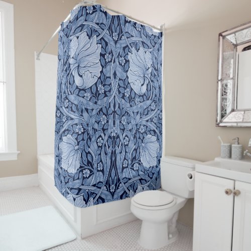 Pimpernel Blue Monotone William Morris Shower Curtain