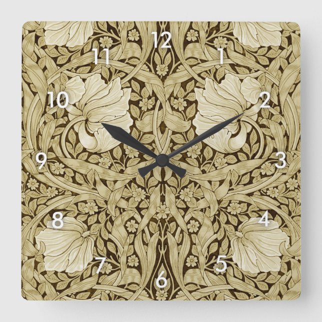 Pimpernel Gold, William Morris Square Wall Clock (Front)