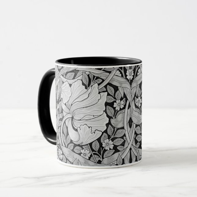 Pimpernel Gray Monotone, William Morris Mug (Front Left)