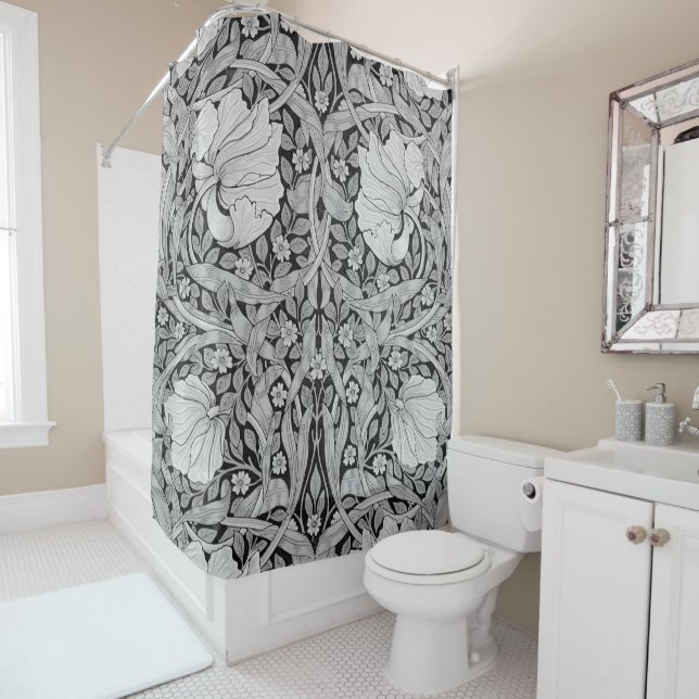 Pimpernel Gray Monotone, William Morris Shower Curtain (In Situ)