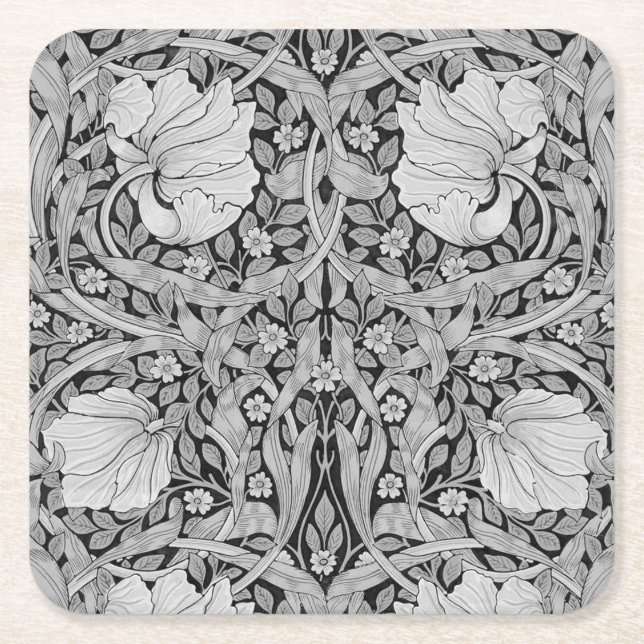 Pimpernel Gray Monotone, William Morris Square Paper Coaster (Front)