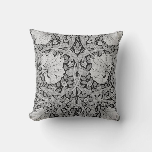 Pimpernel Gray Monotone, William Morris Throw Pillow (Front)