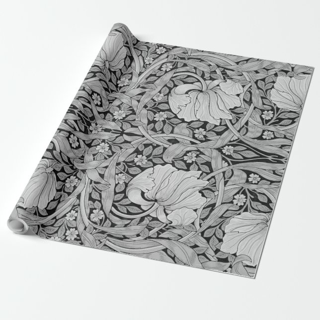 Pimpernel Gray Monotone, William Morris Wrapping Paper (Unrolled)