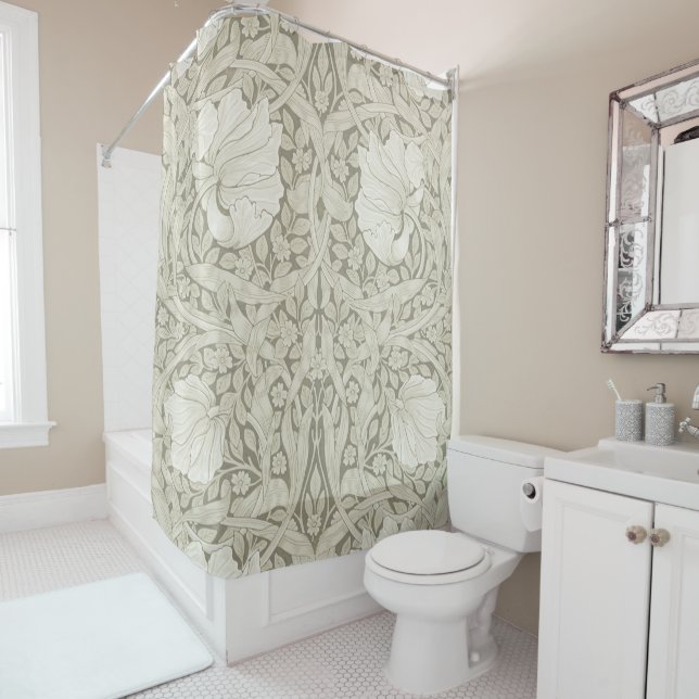 Pimpernel Ivory, William Morris Shower Curtain (In Situ)