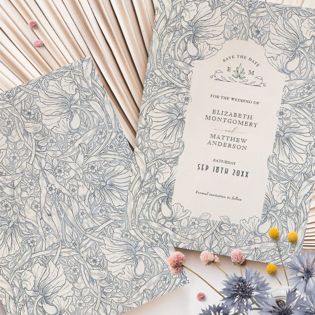 Pimpernel Muted Blue Steel Gray William Morris Invitation (Creator Uploaded)