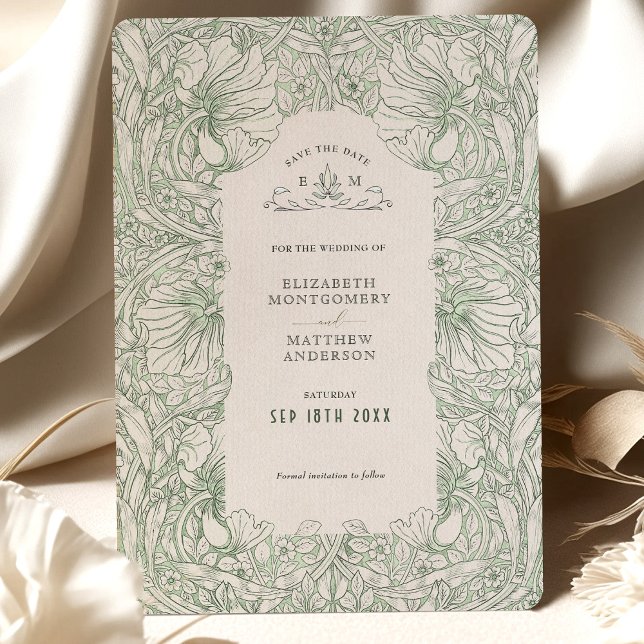 Pimpernel Muted Sage Green Cream William Morris Invitation (Creator Uploaded)