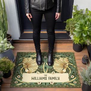 Pimpernel Pattern Green Gold William Morris Doormat