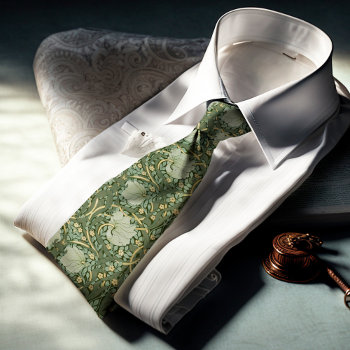 Pimpernel William Morris Dark Green Gold Pattern Neck Tie by William_Morris_Shop at Zazzle