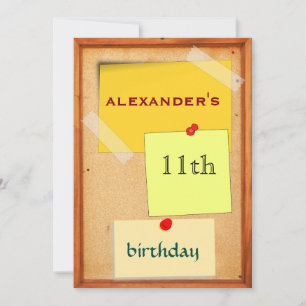 Pin Board Boys 11th Birthday Invitation