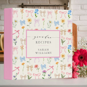 Pin Bow Floral Handwritten Grandma Cookbook 3 Ring Binder