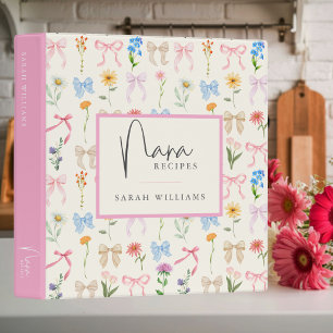 Pin Bow Floral Handwritten Grandma Cookbook 3 Ring Binder