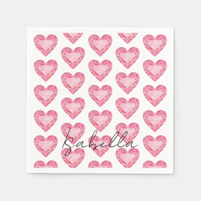 Pin Diamond Heart Gem NAME Glam Love Napkins (Front)