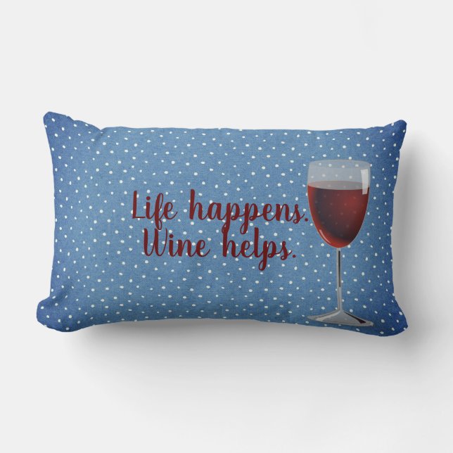 pin dot pattern with red wine glass lumbar pillow (Front)