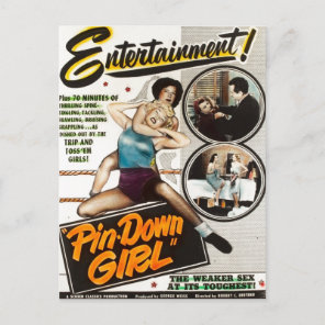 Pin Down Girl Vintage Lady Wrestlers Movie Poster Postcard