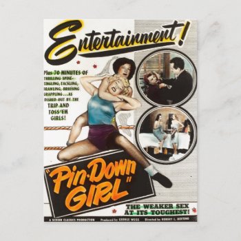 Pin Down Girl Vintage Lady Wrestlers Movie Poster Postcard by PrintTiques at Zazzle