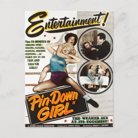 Pin Down Girl Vintage Lady Wrestlers Movie Poster Postcard