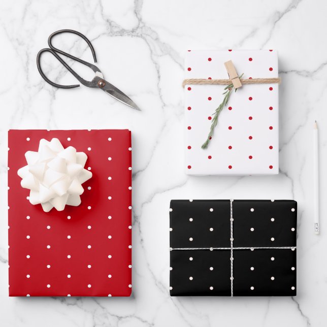 Pin Polka Dots Red, White And Black Wrapping Paper Sheets (Front)