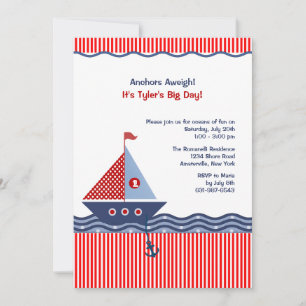 Pin Stripe Nautical Juvenile Birthday Invitation