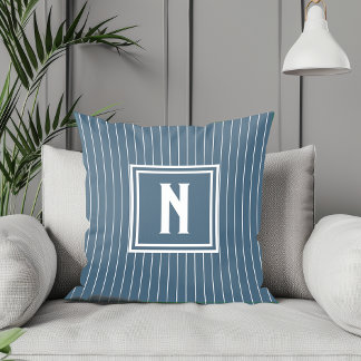 Pin Stripe - Navy + White - Monogram Throw Pillow