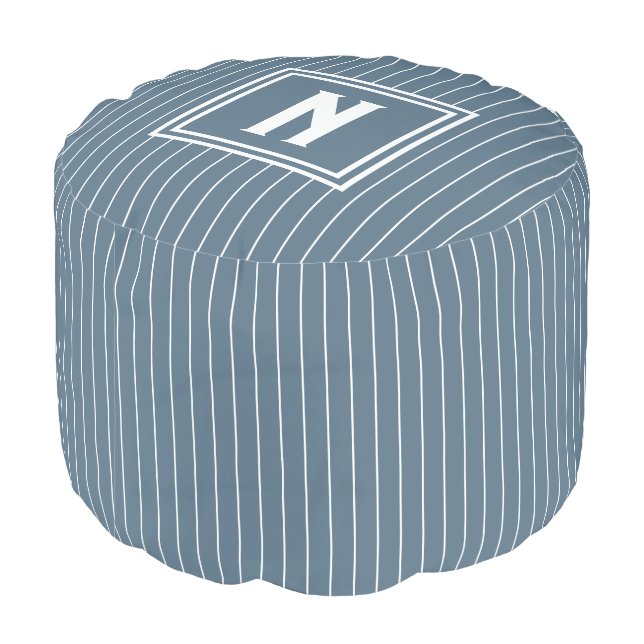 Pin Stripe - Navy + White Pouf (Angled Back)