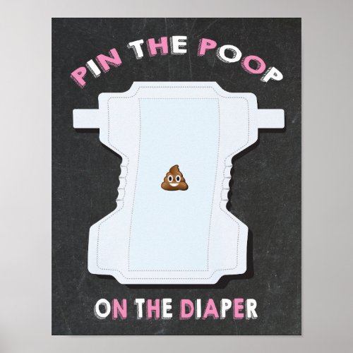 Pin the emoji poop on the diaper poster game