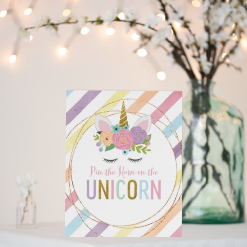 Pin the Horn on the Unicorn Sign Birthday Party