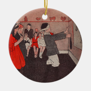 Pin the tail Donkey Vintage Children Ceramic Ornament