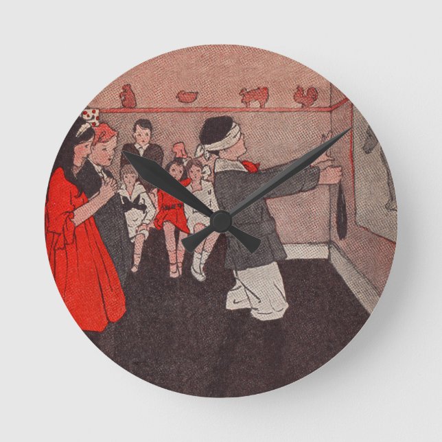 Pin the tail Donkey Vintage Children Round Clock (Front)
