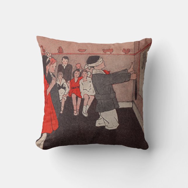 Pin the tail Donkey Vintage Children Throw Pillow (Front)