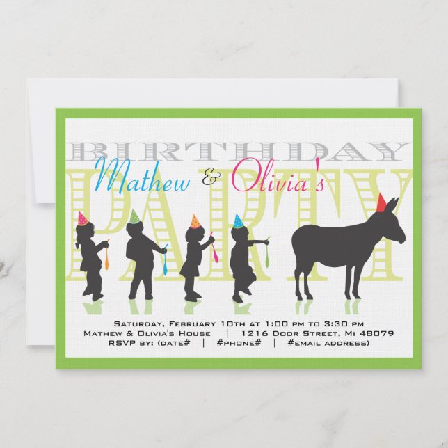 Pin the Tail on the Donkey Birthday Invitation (Front)