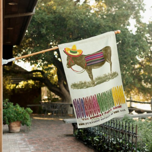 Pin the Tail on the Donkey Colorful Vintage House Flag