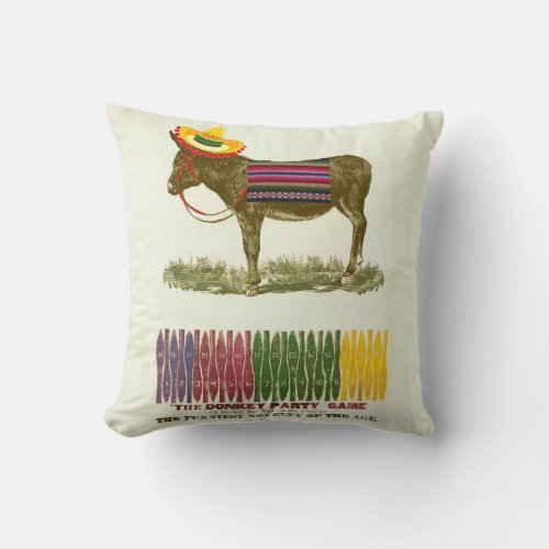 Pin the Tail on the Donkey Colorful Vintage Throw Pillow