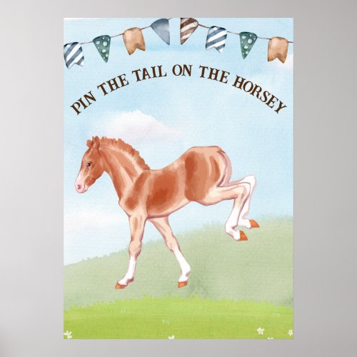 Pin the tail on the horse game for kids poster