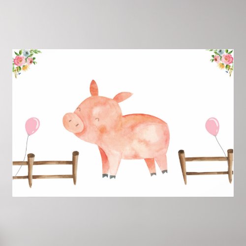 Pin the Tail Pig Farm Animals Girl Birthday Pink Poster